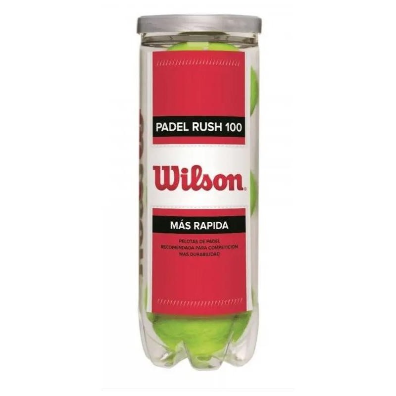 Wilson Rush 100 - Bote 3 Pelotas Padel, Color Amarillo, Menos Presión, Bote con Tapa, Más Duración