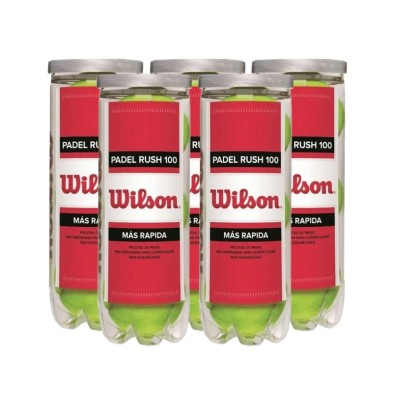 Wilson Rush 100 - Lote Pack 5 Botes, 15 Pelotas Padel, Color Amarillo, Menos Presión, Bote con Tapa, Más Duración